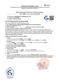 Foton Cummins Engine (Manual Transmission) Certificate - GCC